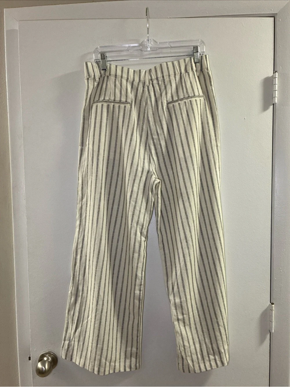 NWT Love Tree Cream Linen Blend Wide-Leg Pants with Gray Vertical Stripes